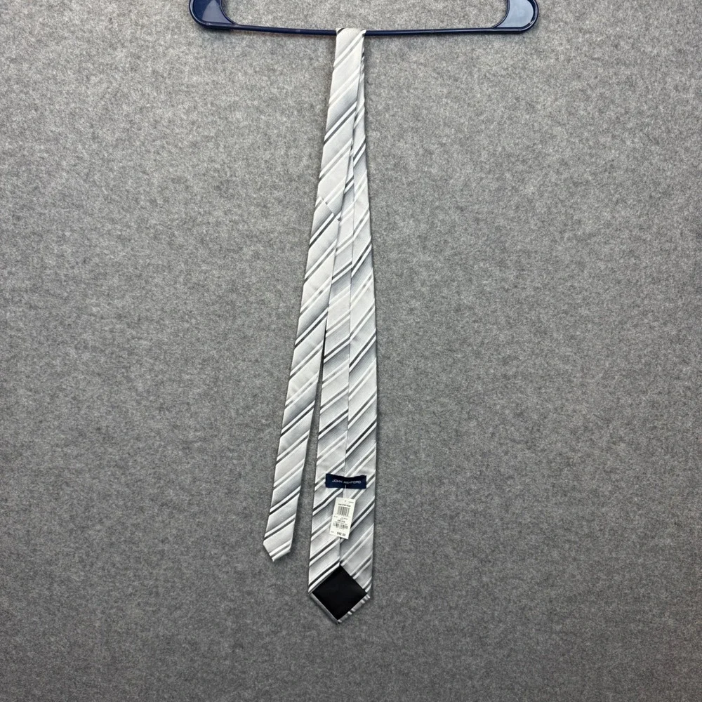 John Ashford Mens Silver White Black Striped Polyester Necktie FN13BX38‎ NEW